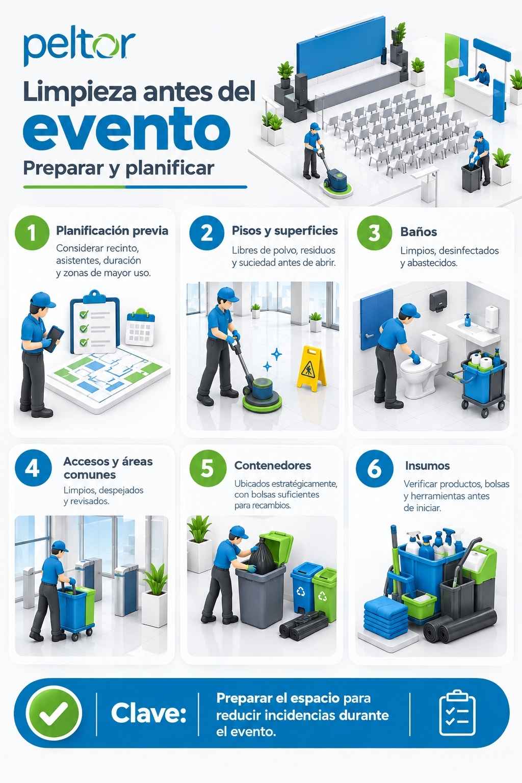 Limpieza de eventos - limpieza antes el evento Infografia peltor limpieza mexico